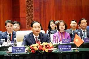 Le Minh Ngan, miembro del Comité Central del Partido Comunista de Vietnam, secretario del Comité partidista en Lai Chau y presidente del Consejo Popular de esa provincia, habla en la reunión. (Foto: VNA)