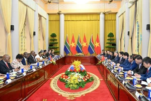 El presidente de Vietnam, Luong Cuong, sostiene conversaciones con su homólogo sudafricano, Matamela Cyril Ramaphosa (Foto: Nhan Dan)