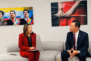 El embajador vietnamita, Vu Trung My, se reúne con la ministra de Turismo de Venezuela, Daniella Cabello. (Foto: VNA)
