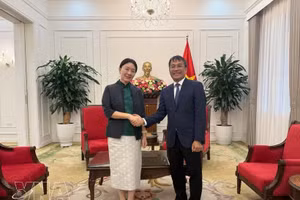 El viceministro permanente de Relaciones Exteriores de Vietnam, Nguyen Minh Vu, y Lu Xinning, vicepresidenta del Gobierno Popular de la Región Autónoma Zhuang de Guangxi, China. (Foto: VNA)