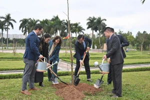 Delegados plantan árboles samanea en el Parque de la Paz. (Foto: Embajada de Colombia en Vietnam)