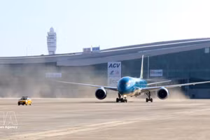 Un Boeing 787 de Vietnam Airlines, la aerolínea nacional de Vietnam, aterrizó en el Aeropuerto Internacional de Long Thanh en su primer vuelo. (Foto: VNA)