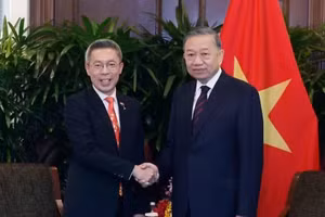 El secretario general del PCV y presidente de Vietnam, To Lam, recibe a Jonathan Yap, director ejecutivo de CapitaLand Group. (Foto: VNA)