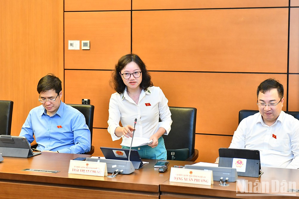 La diputada de la provincia de Nghe An, Thai Thi An Chung, habla en la reunión.