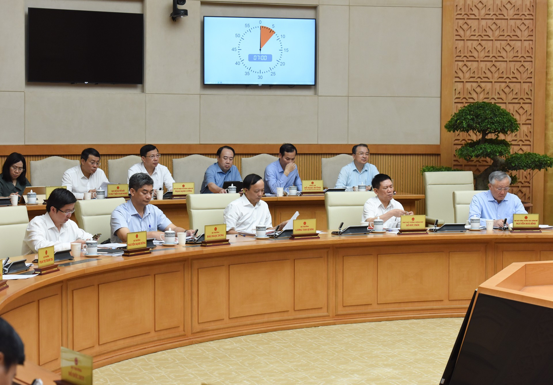 Los vice primeros ministros y representantes de los órganos del Partido, ministerios y sectores asisten a la reunión.