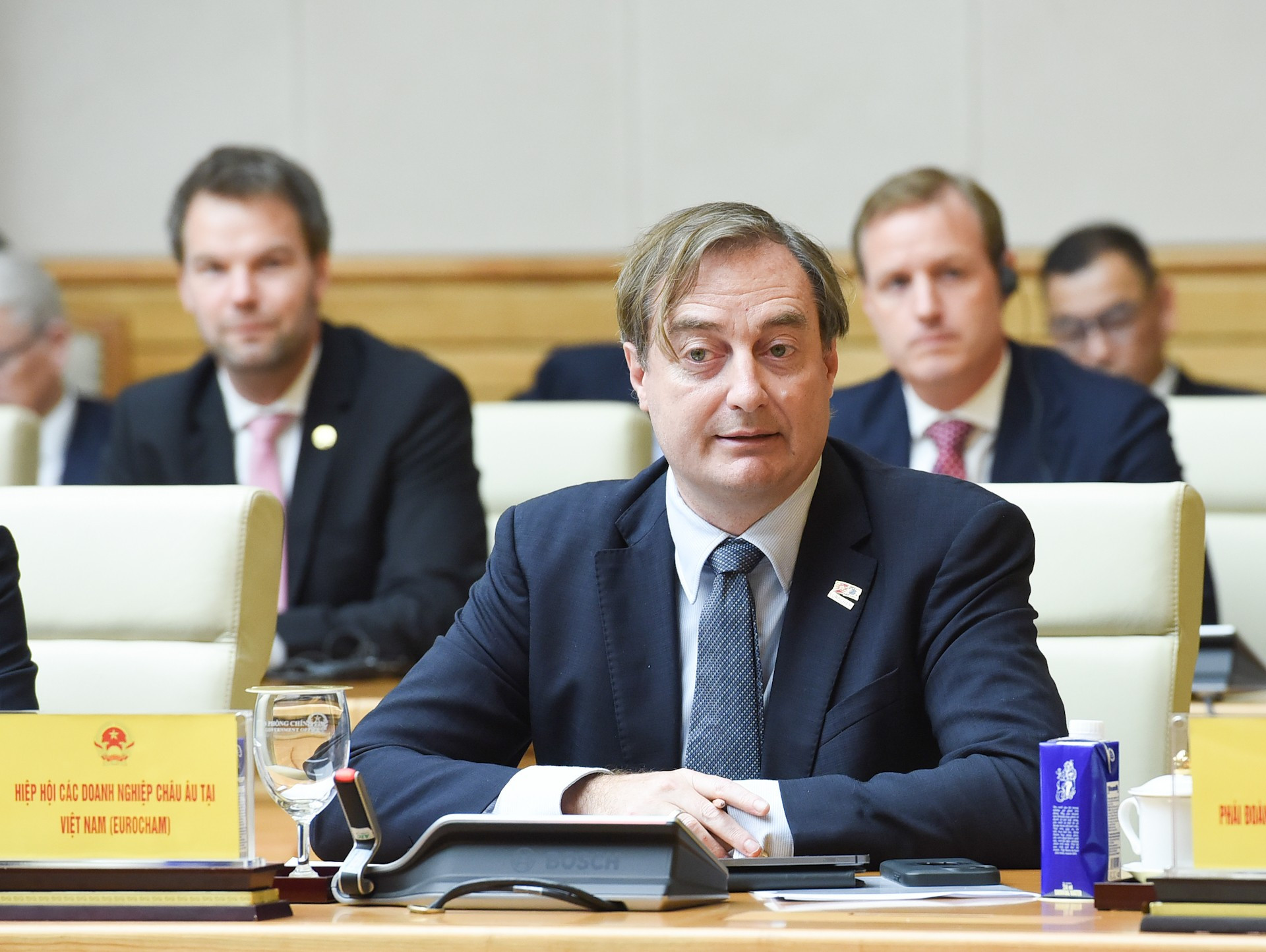 Representante de la Asociación de Empresas Europeas en Vietnam habla en la actividad. Representante de la Asociación de Empresas Europeas en Vietnam habla en la actividad.