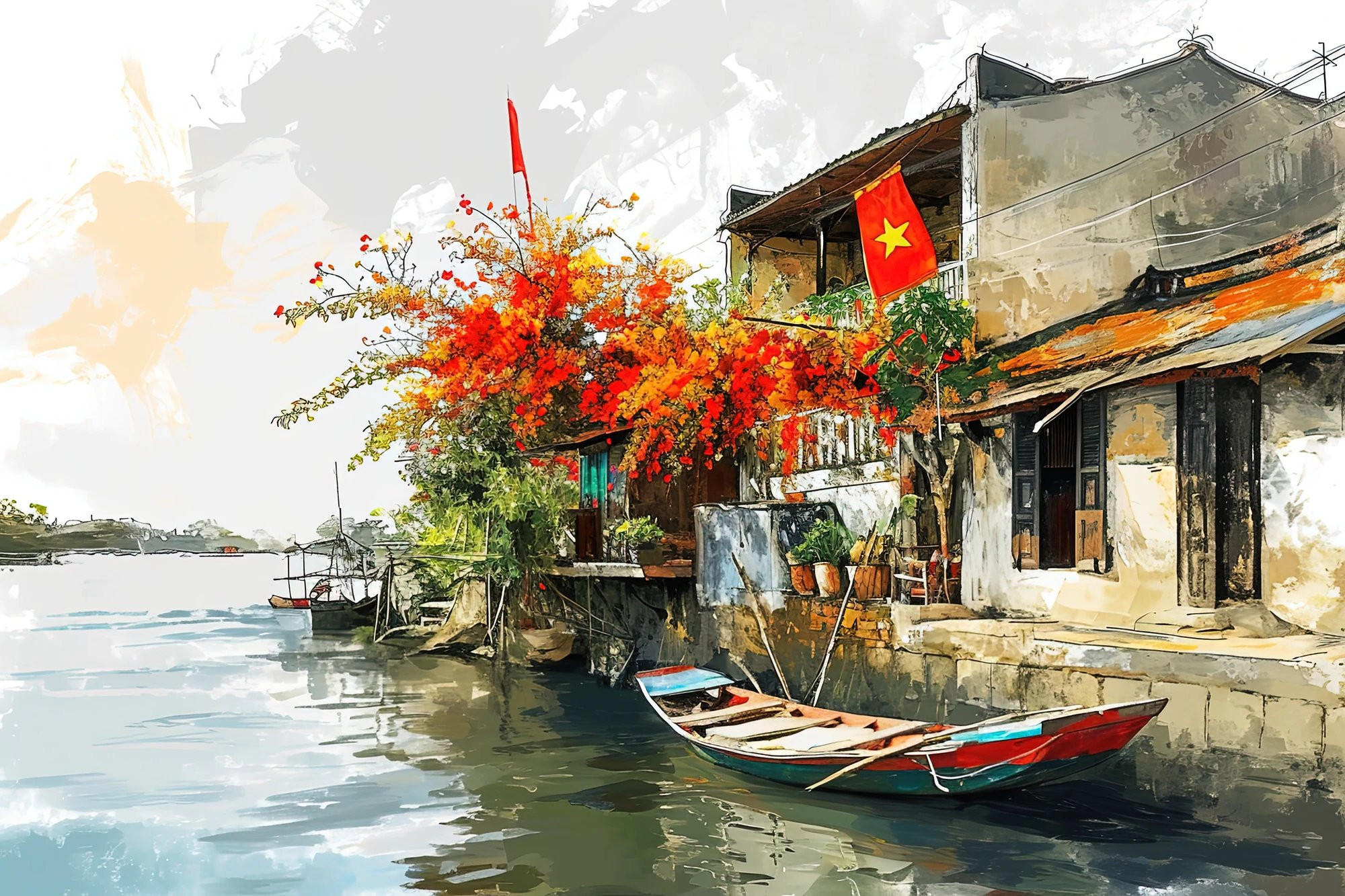 Con el tema “Bienvenida a la primavera", las pinturas recrean la belleza rústica y poética de las aldeas vietnamitas del pasado. Con el tema “Bienvenida a la primavera", las pinturas recrean la belleza rústica y poética de las aldeas vietnamitas del pasado.