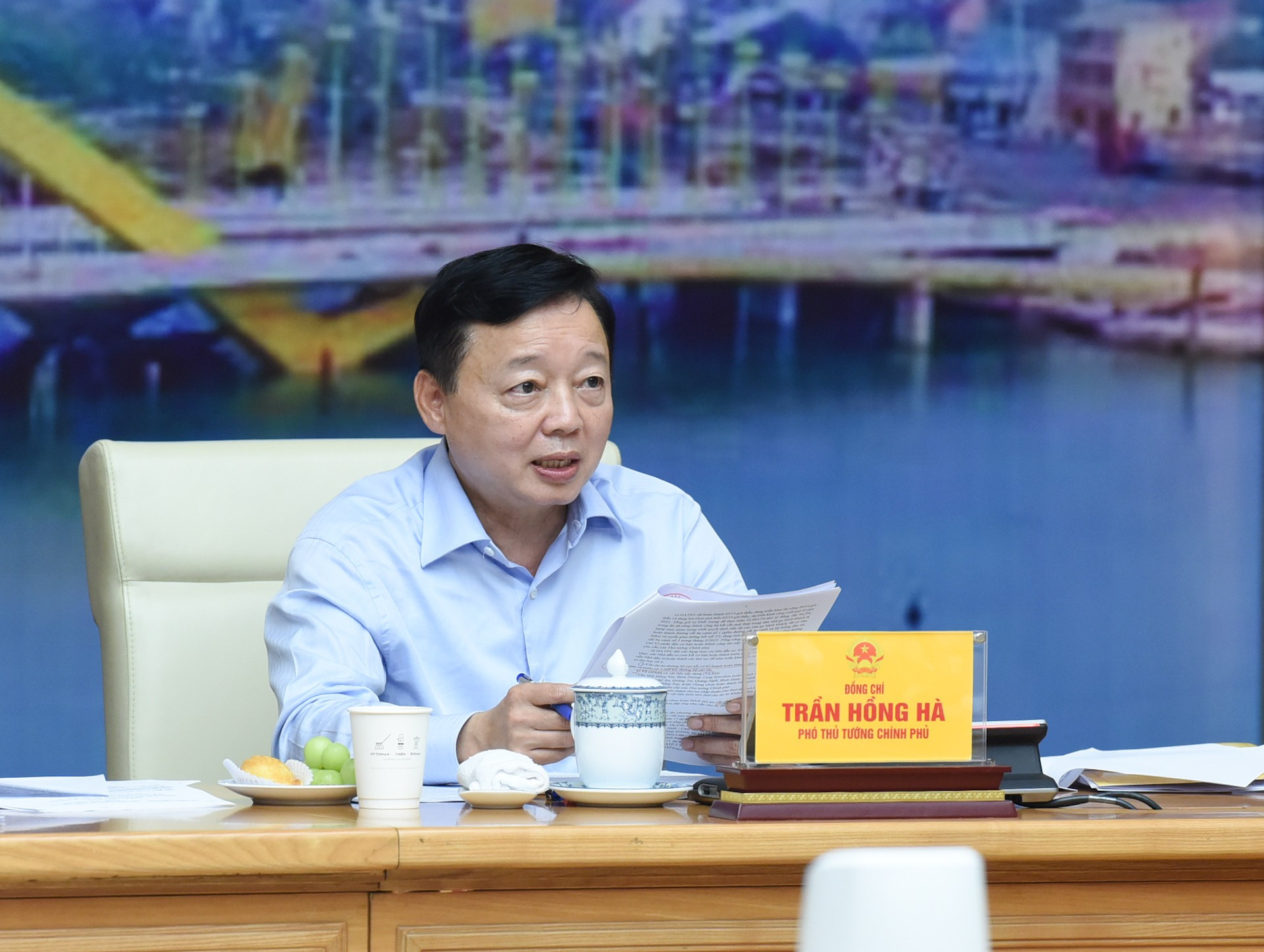 El viceprimer ministro Tran Hong Ha toma la palabra.