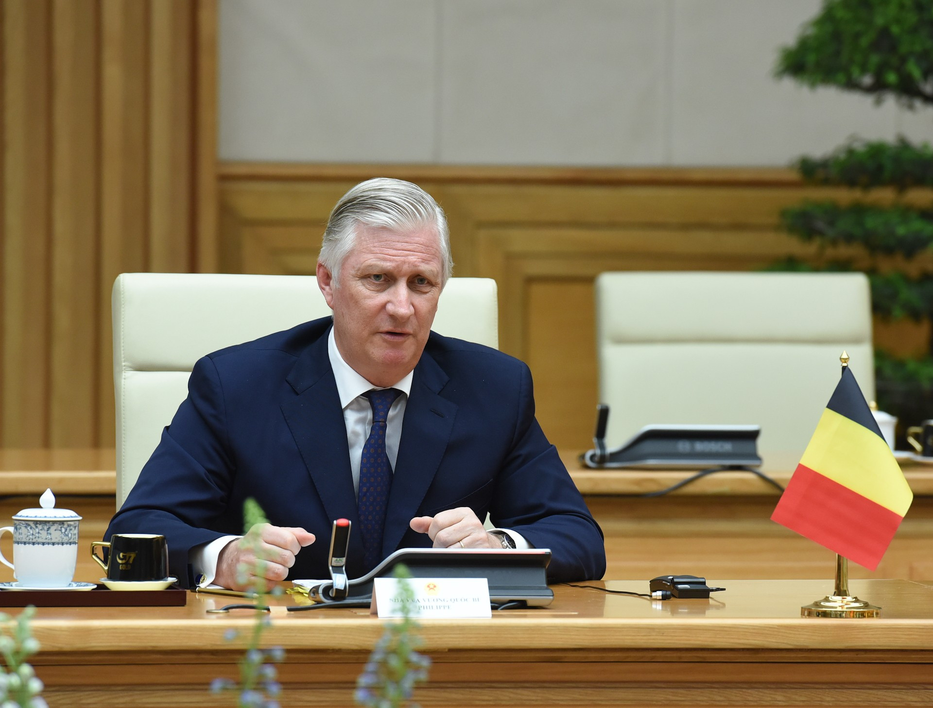 El rey Felipe de Bélgica habla en la cita.