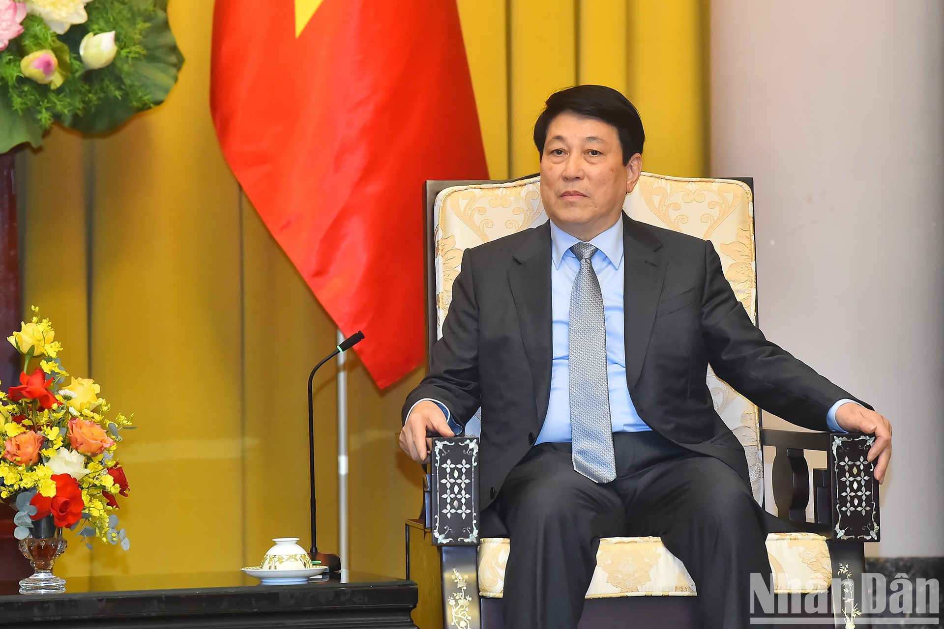 El presidente Luong Cuong habla en el encuentro.