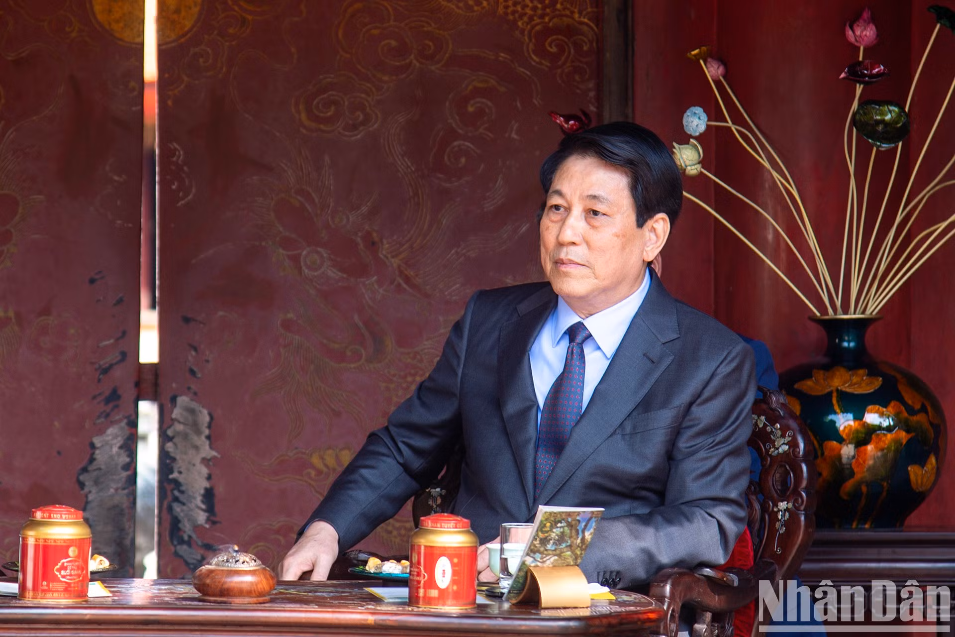 El presidente Luong Cuong habla en la reunión del té.