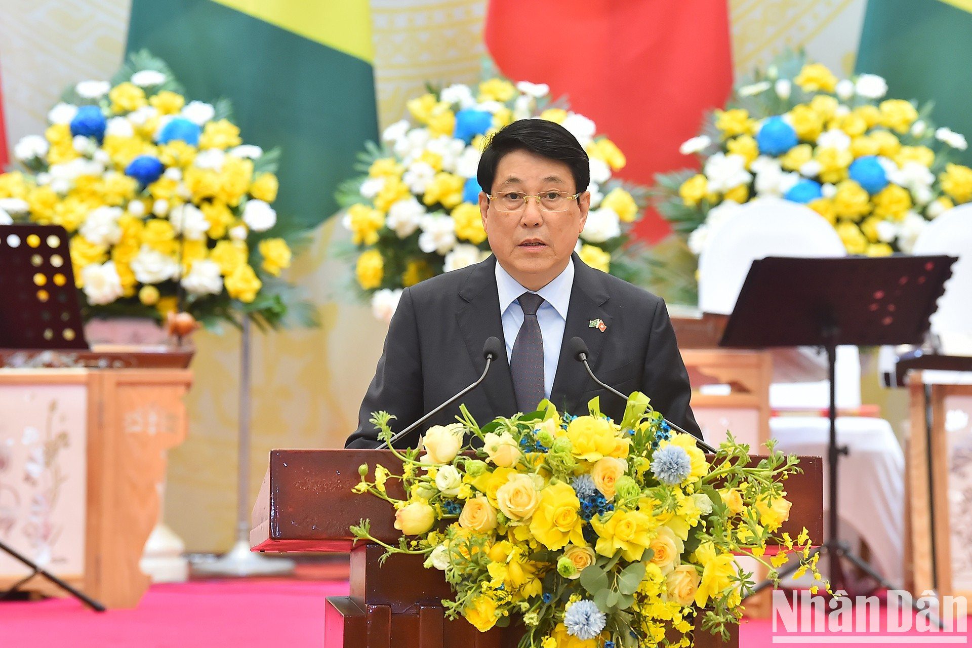 El presidente Luong Cuong habla en la recepción.