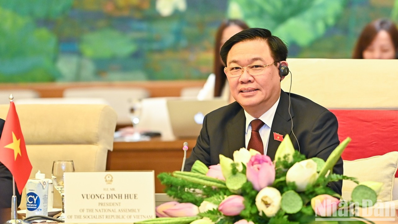 Dinh Hue habla en la reunión. Dinh Hue habla en la reunión.