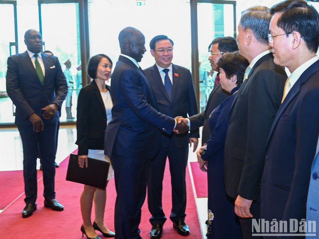 Dinh Hue presenta al visitante marfileño los delegados vietnamitas. Dinh Hue presenta al visitante marfileño los delegados vietnamitas.