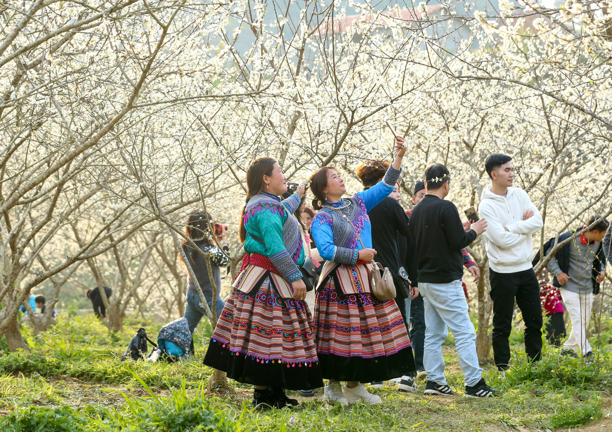 Muchachas ataviadas con trajes tradicionales de las etnias minoritarias.