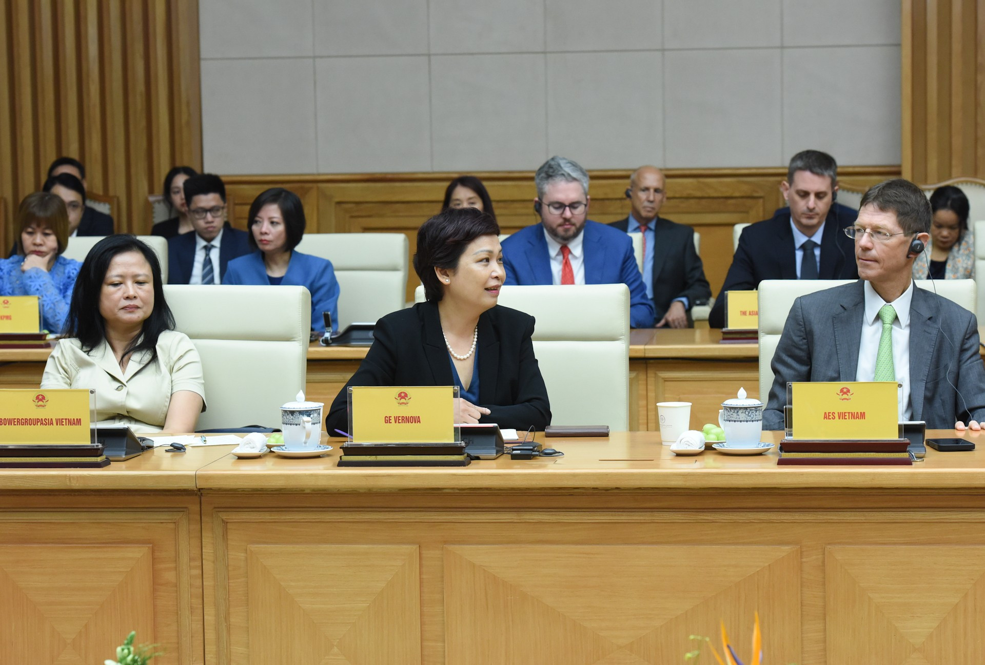 La directora de Relaciones Gubernamentales de GE Vernova, Tran Hue Chi, interviene en la cita.