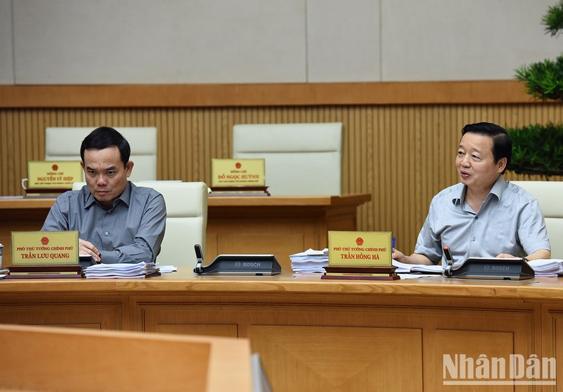 El viceprimer ministro Tran Hong Ha habla.