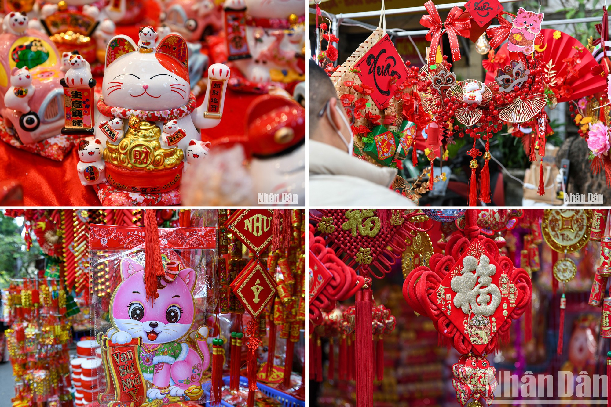Muchas decoraciones tradicionales del Tet, como modelos de banh chung, petardos, coplas, letras de caligrafía se venden en el destino.