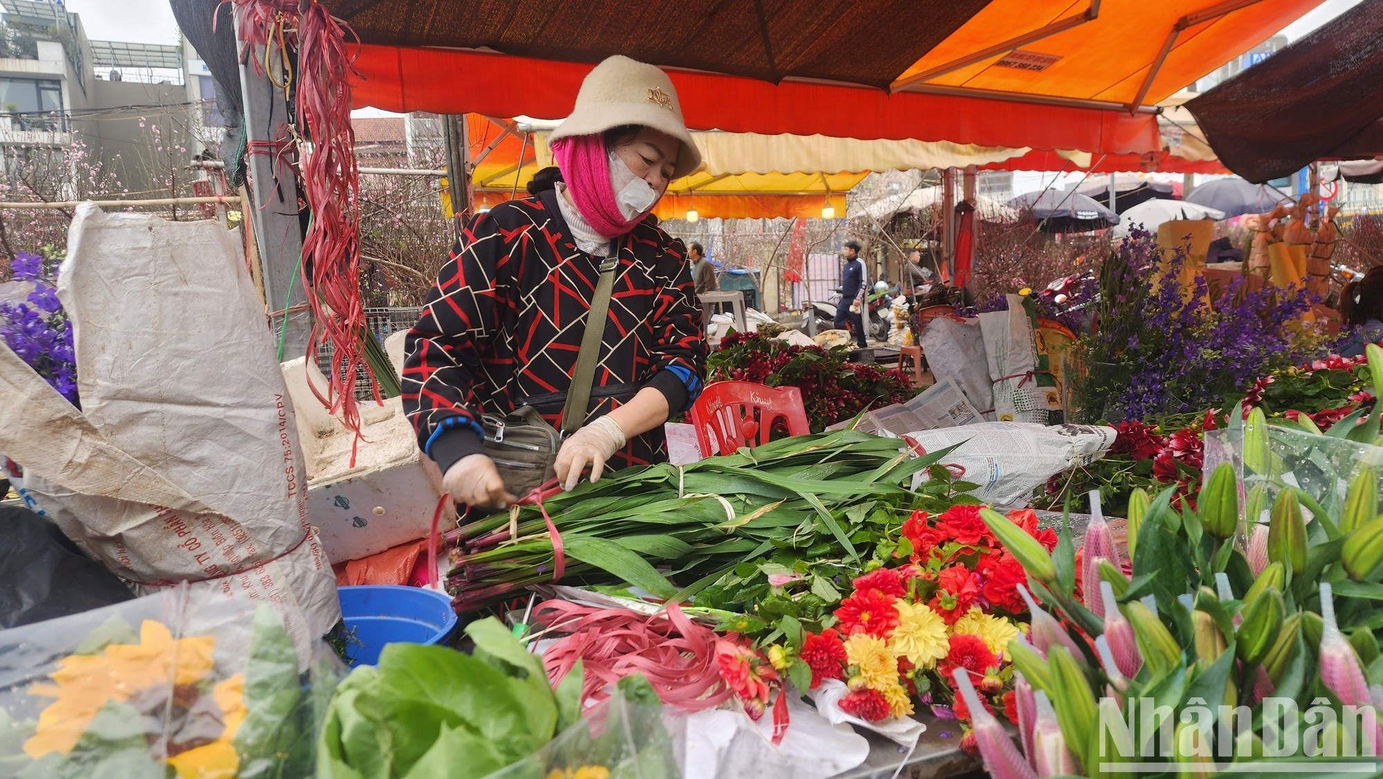 Ocupada vendedora de lirios. Ocupada vendedora de lirios.