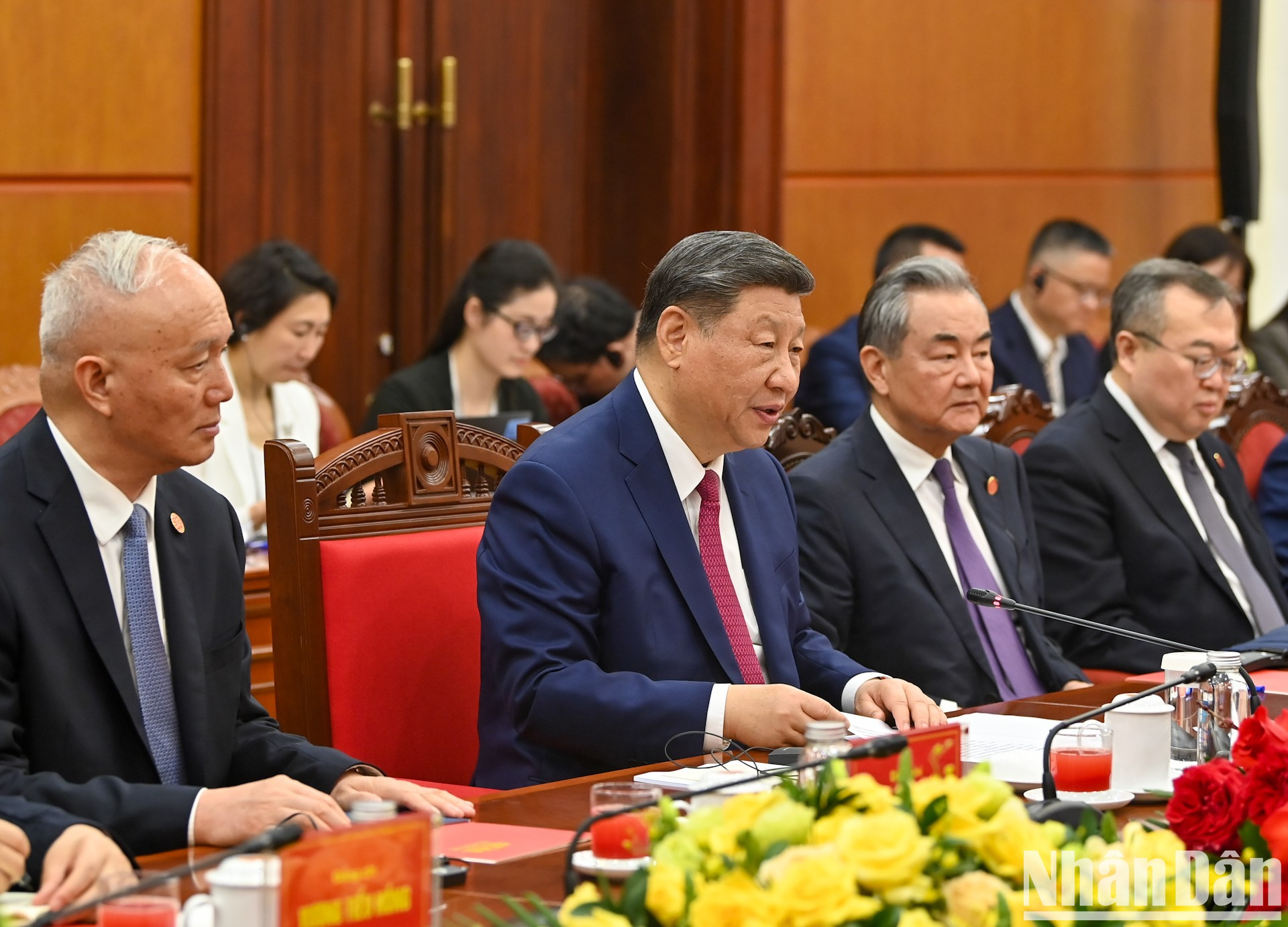 El secretario general del Partido Comunista de China y presidente chino, Xi Jinping, interviene en la reunión.