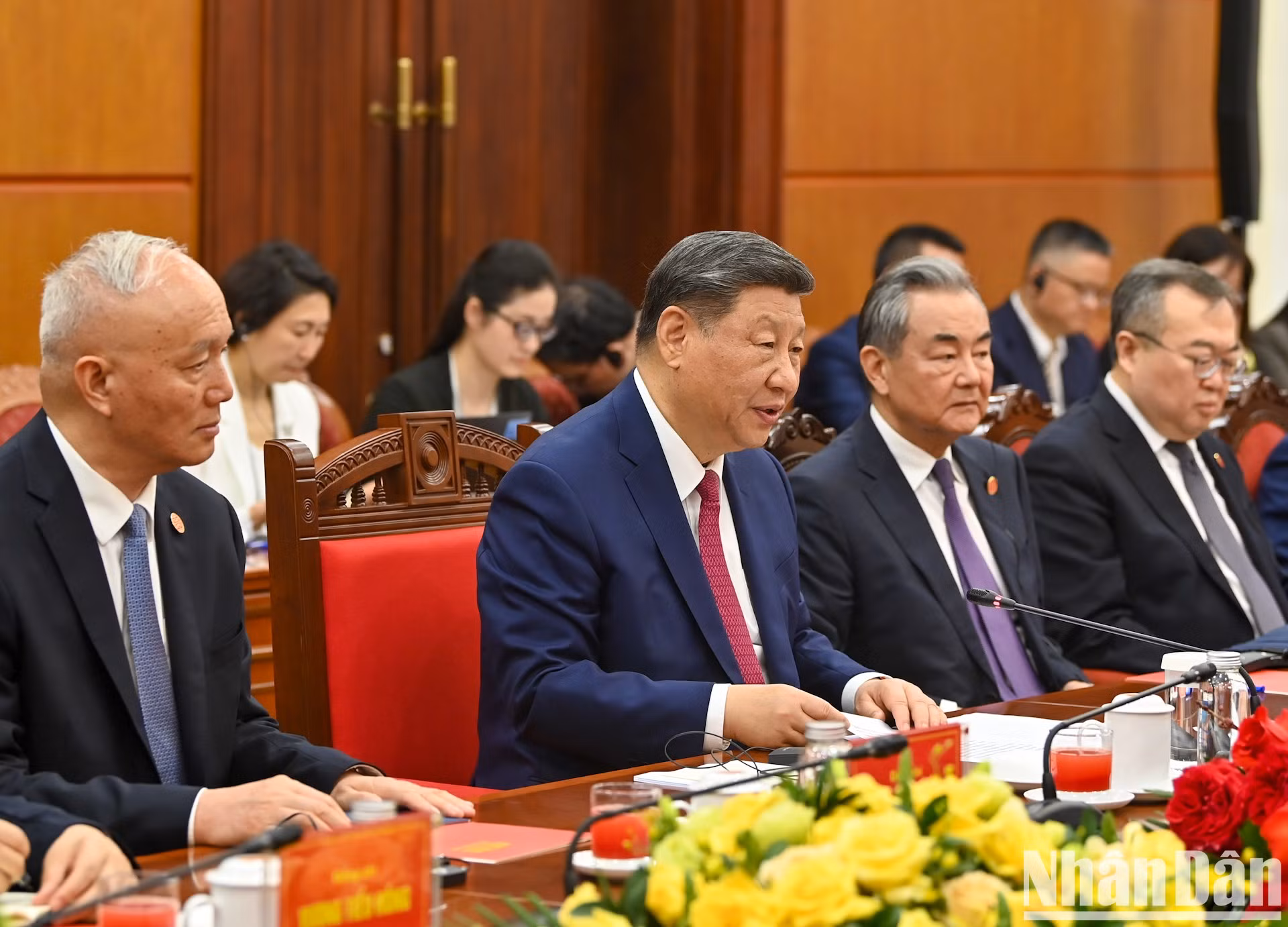El secretario general del Partido Comunista de China y presidente chino, Xi Jinping, interviene en la reunión.