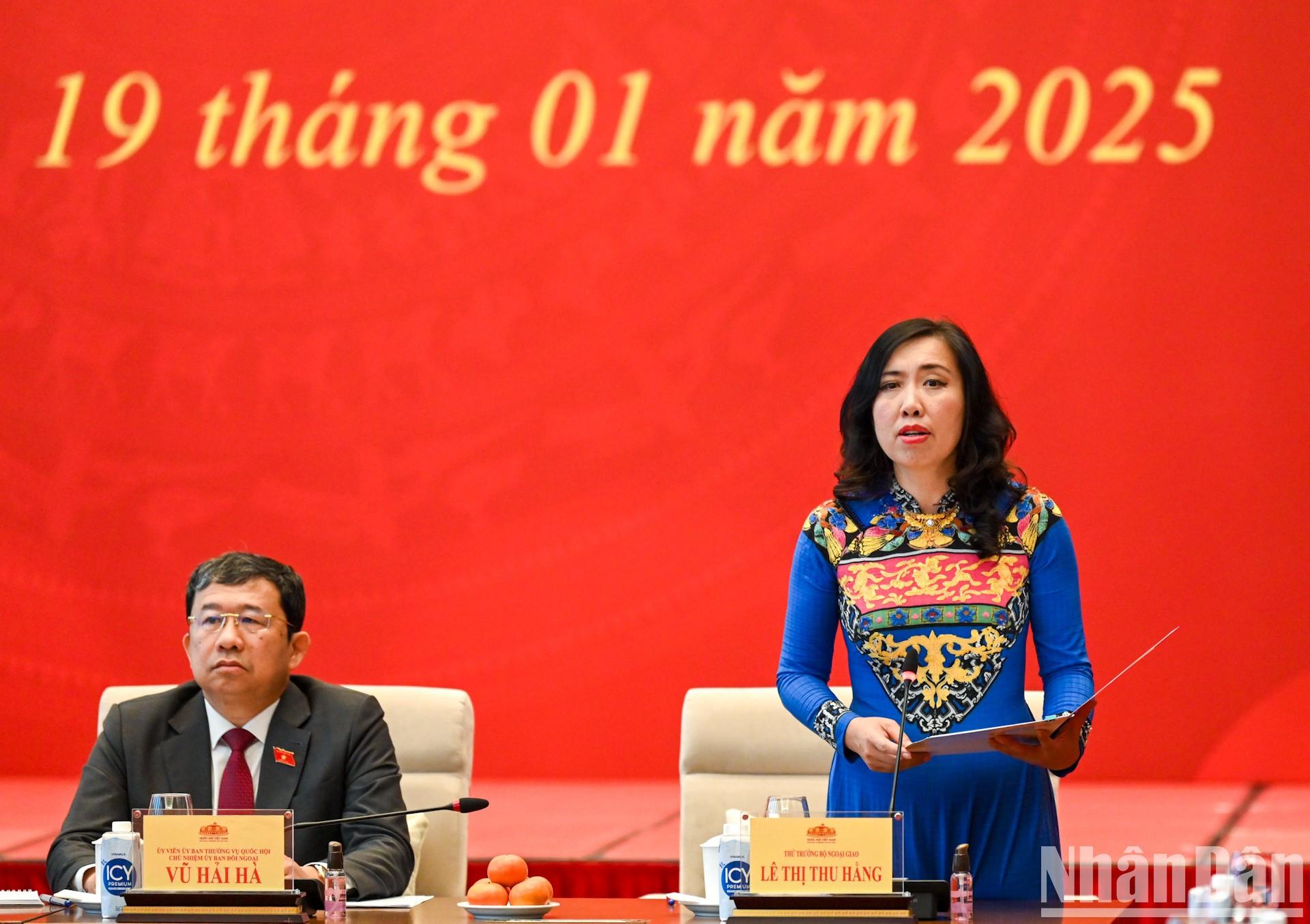 Le Thi Thu Hang, viceministra de Relaciones Exteriores y jefa del Comité Estatal sobre Vietnamitas en el Extranjero, interviene en la reunión. Le Thi Thu Hang, viceministra de Relaciones Exteriores y jefa del Comité Estatal sobre Vietnamitas en el Extranjero, interviene en la reunión.