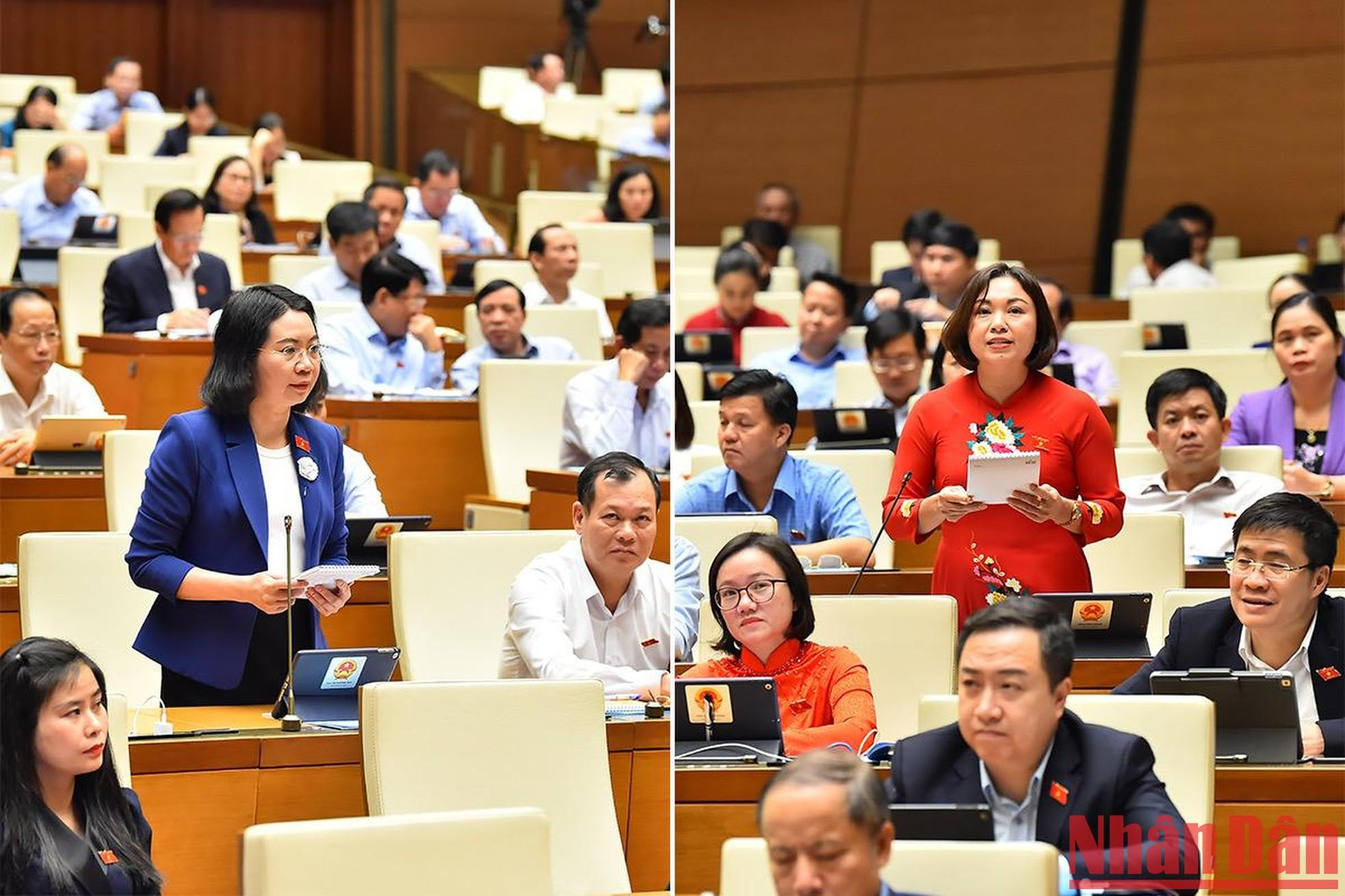 Mai Thi Phuong Hoa (izquierda), de la delegación parlamentaria de la norteña provincia de Nam Dinh, y Dang Bich Ngoc, de la provincia de Hoa Binh, plantean sus cuestiones. Mai Thi Phuong Hoa (izquierda), de la delegación parlamentaria de la norteña provincia de Nam Dinh, y Dang Bich Ngoc, de la provincia de Hoa Binh, plantean sus cuestiones.