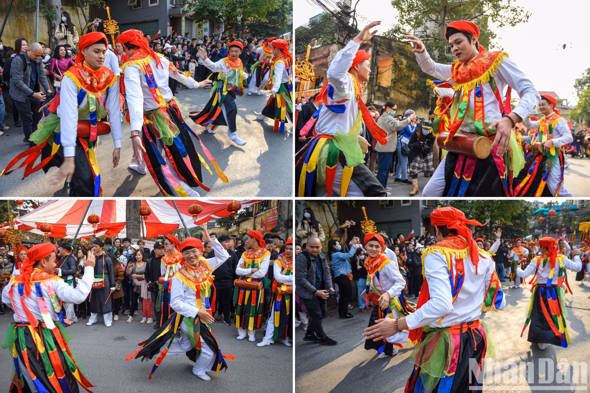 Los participantes están maquillados y visten trajes tradicionales. Bailan con plena gracia entre los vítores del público.