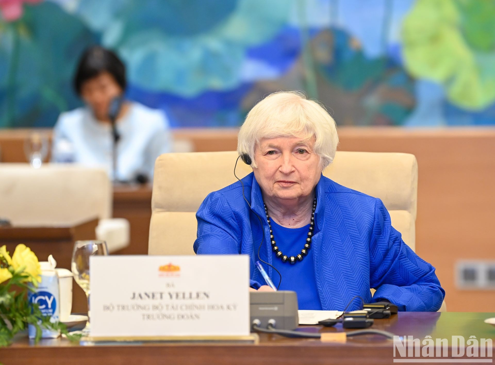 La secretaria de Tesoro del país norteamericano, Janet Yellen, interviene en la reunión.
