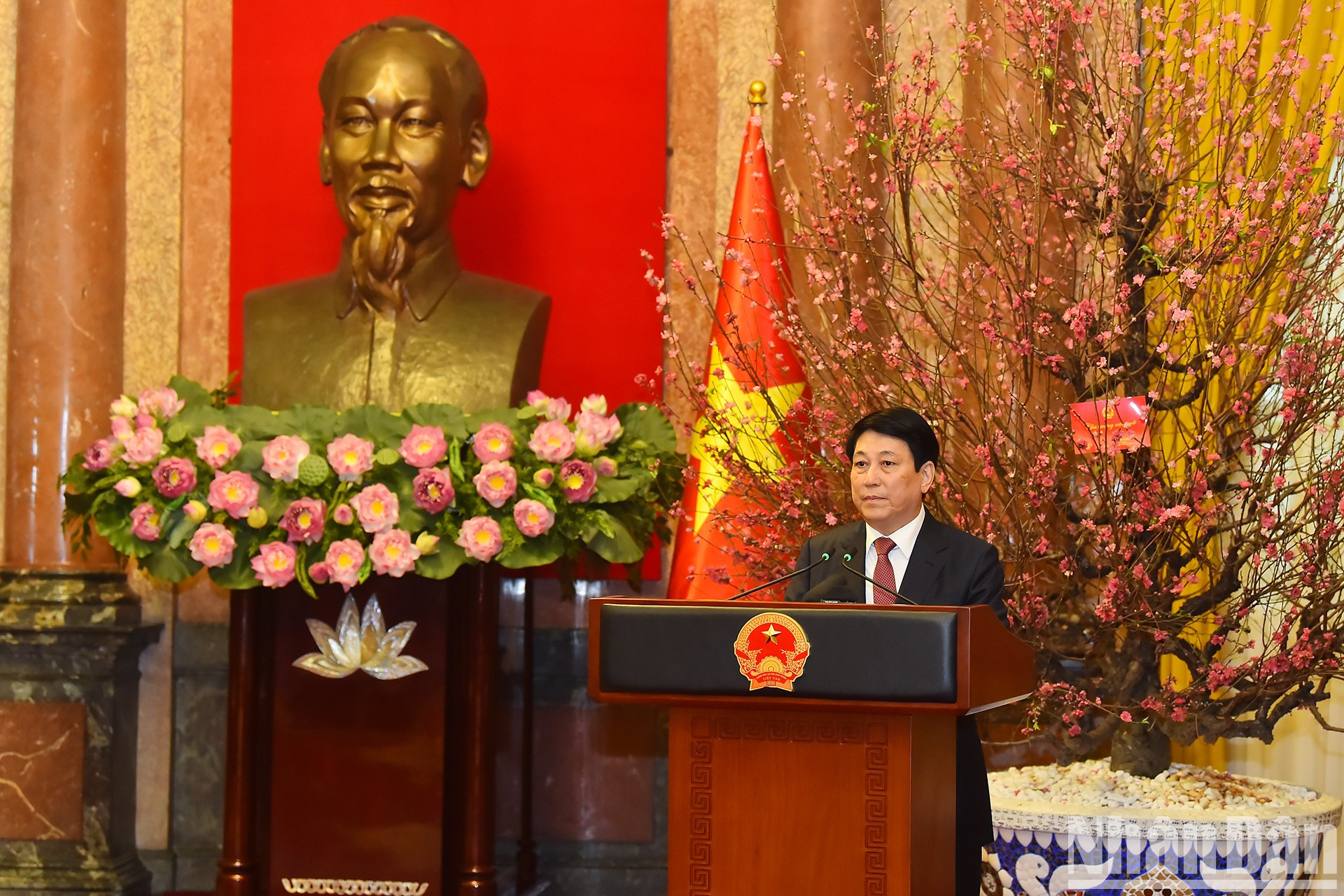 El presidente de Vietnam, Luong Cuong, pronuncia un discurso.