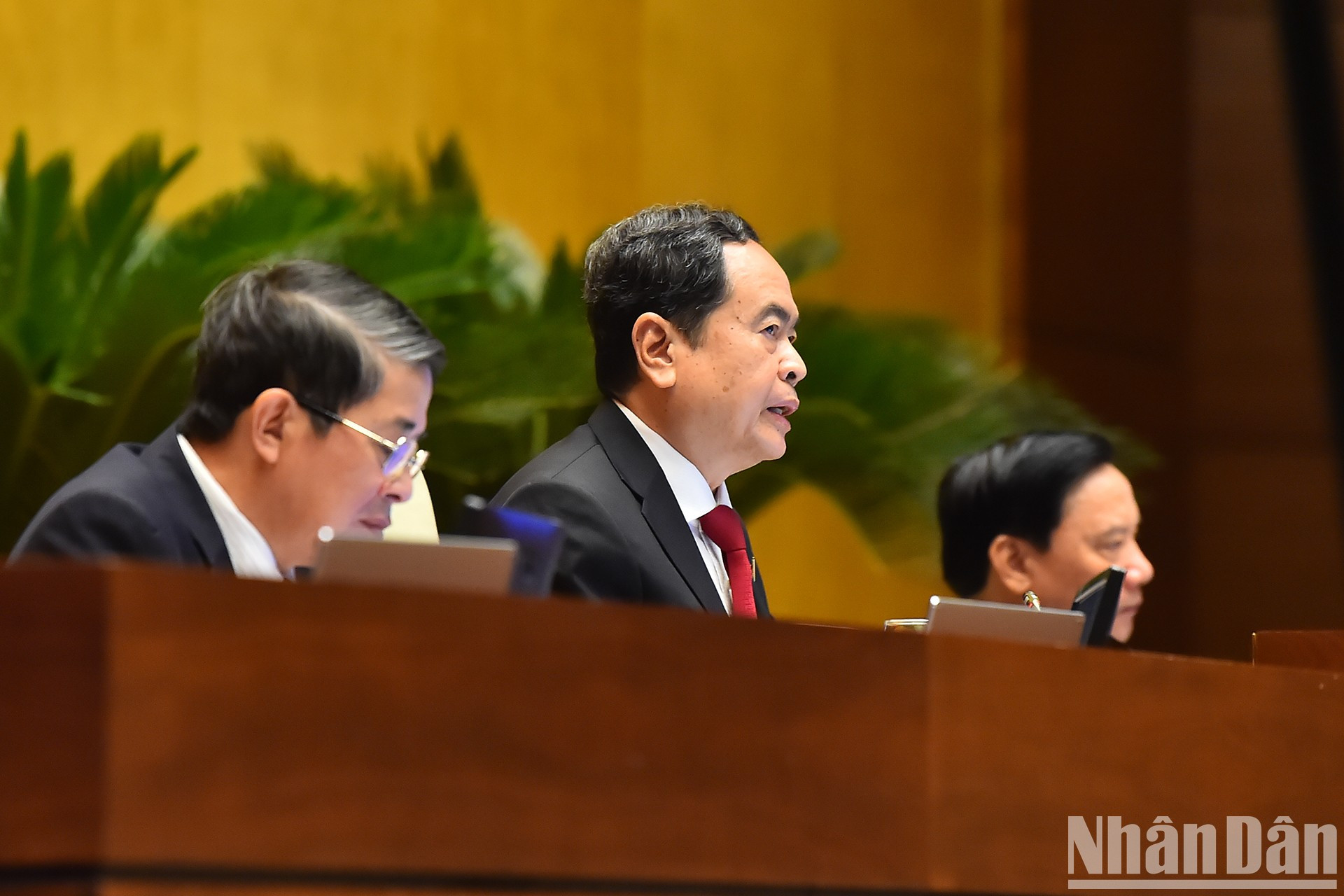 El presidente de la ANV, Tran Thanh Man, modera la sesión de interpelación.