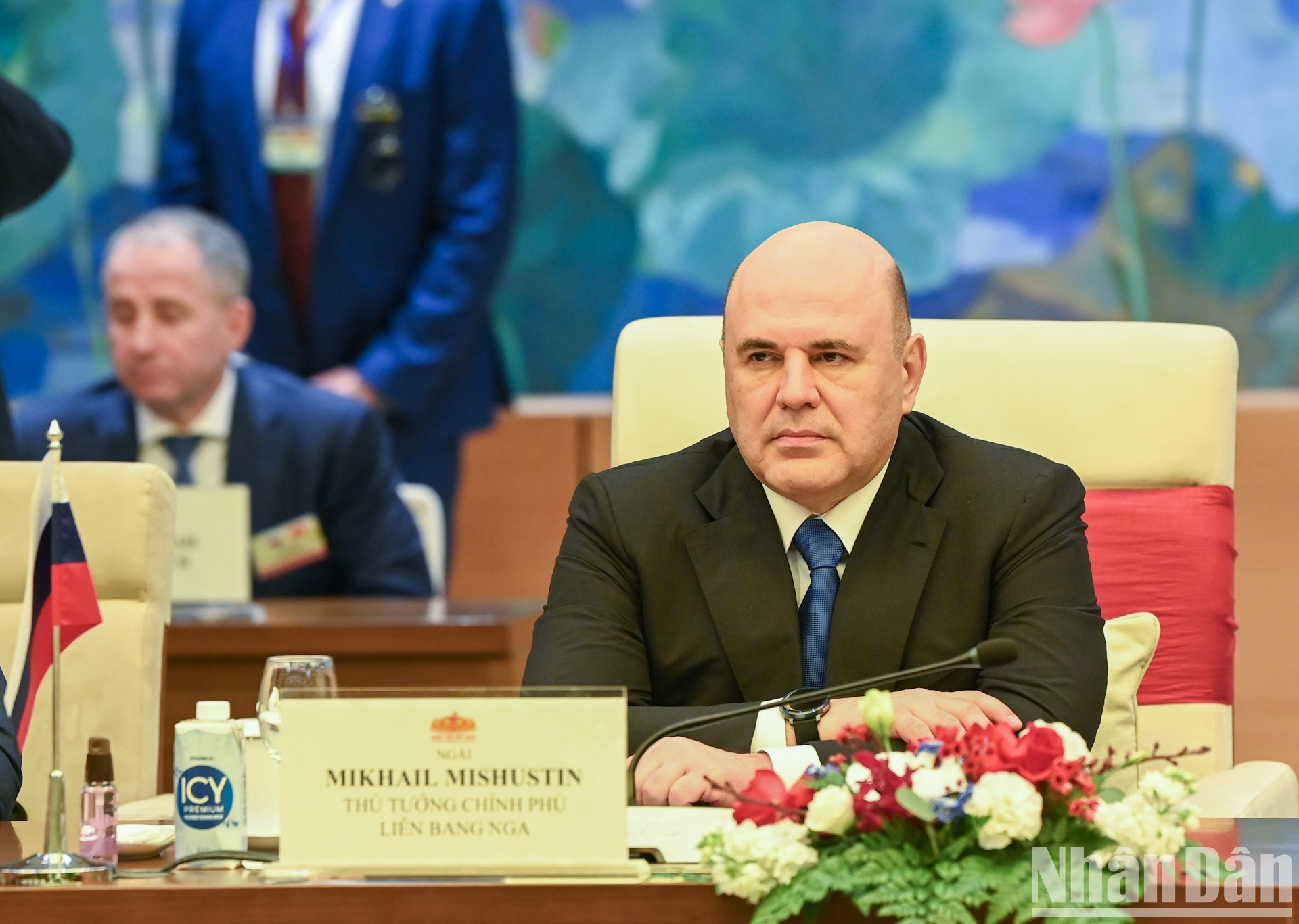 El primer ministro ruso, Mijaíl Vladimirovich Mishustin, interviene en el encuentro. El primer ministro ruso, Mijaíl Vladimirovich Mishustin, interviene en el encuentro.