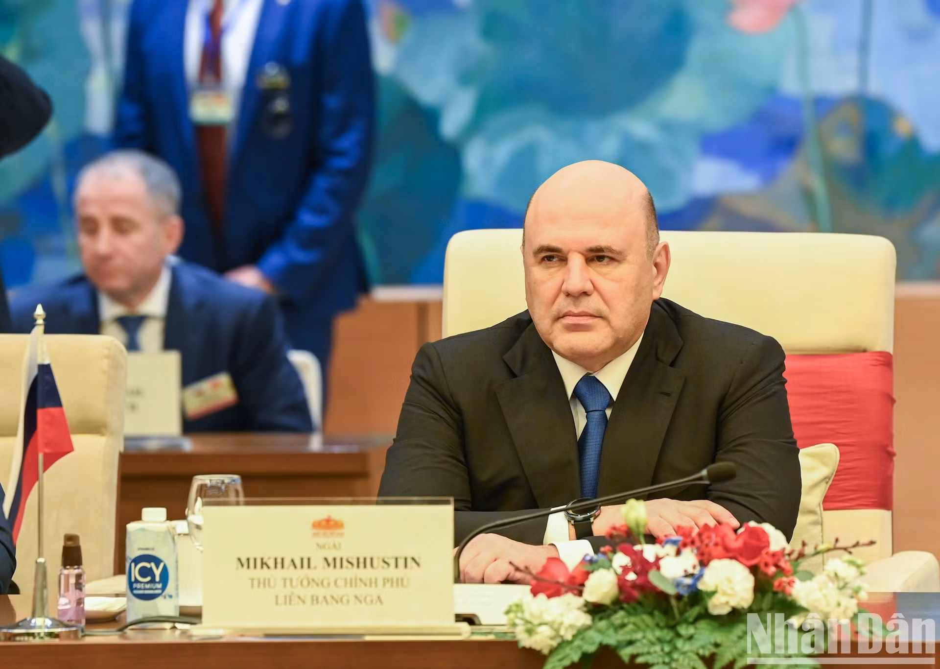 El primer ministro ruso, Mijaíl Vladimirovich Mishustin, interviene en el encuentro.
