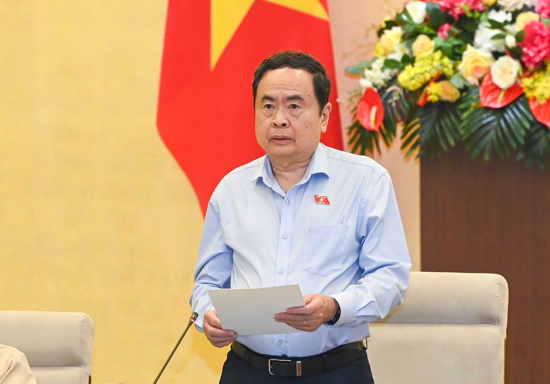 El presidente de la AN, Tran Thanh Man, pronuncia el discurso de apertura.