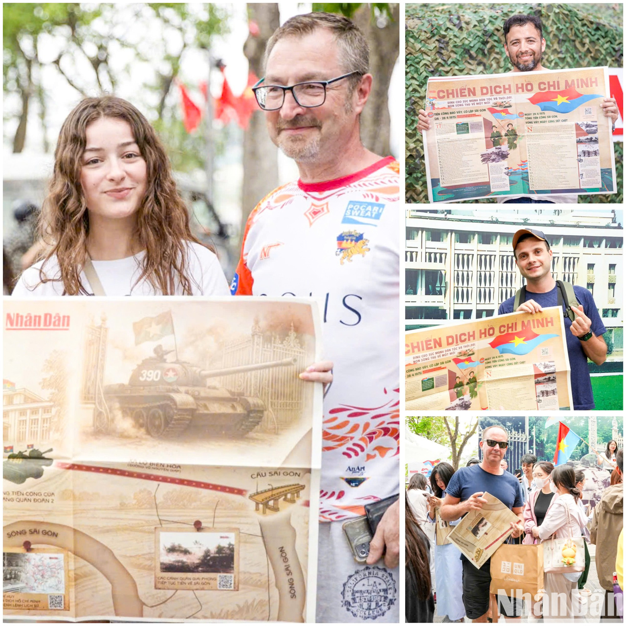 Los visitantes extranjeros toman fotos con la publicación especial de Nhan Dan. Los visitantes extranjeros toman fotos con la publicación especial de Nhan Dan.