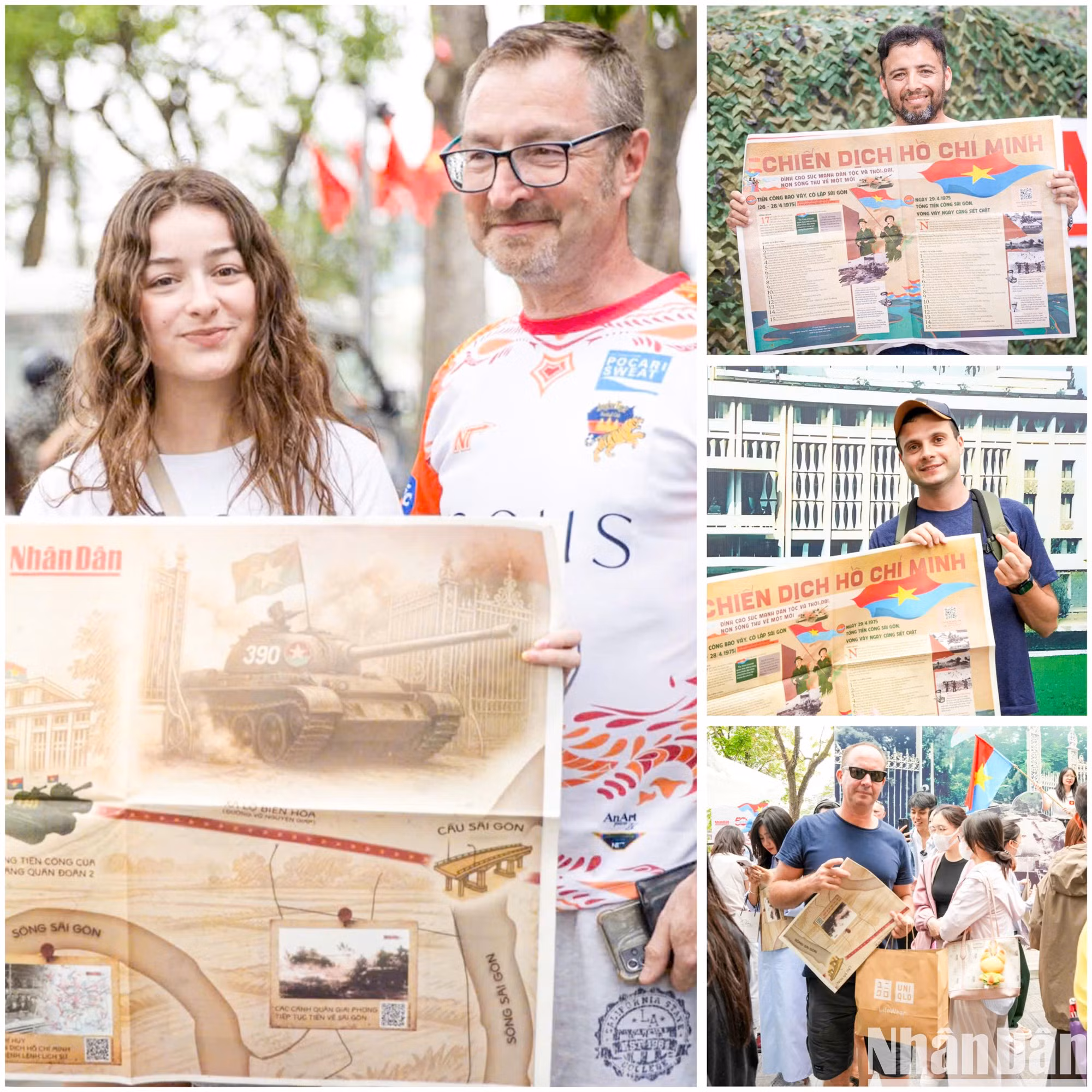 Los visitantes extranjeros toman fotos con la publicación especial de Nhan Dan.