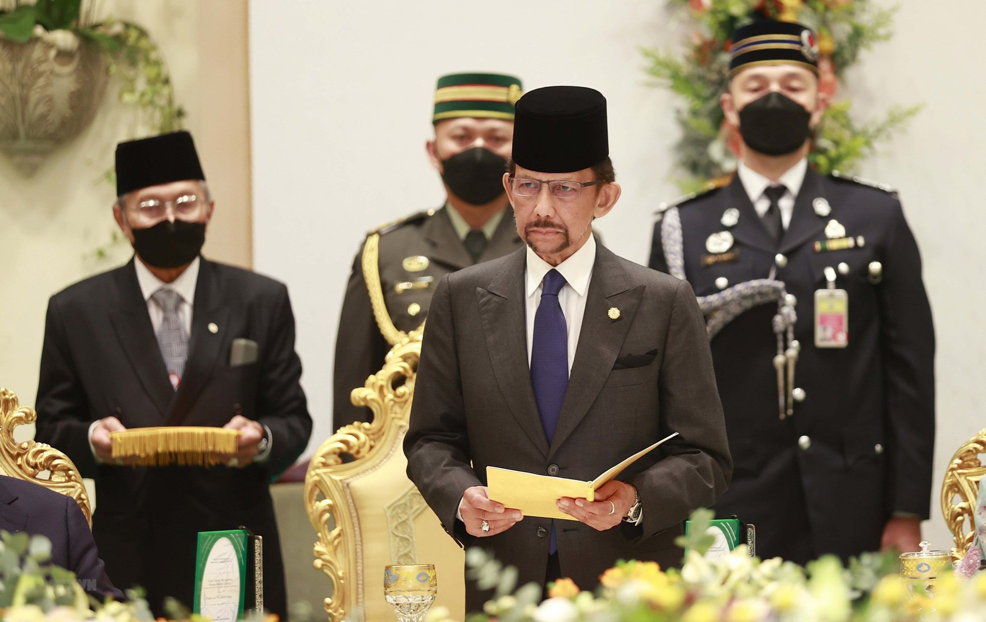 El Sultán de Brunei, Hassanal Bolkiah, habla en la recepción. El Sultán de Brunei, Hassanal Bolkiah, habla en la recepción.