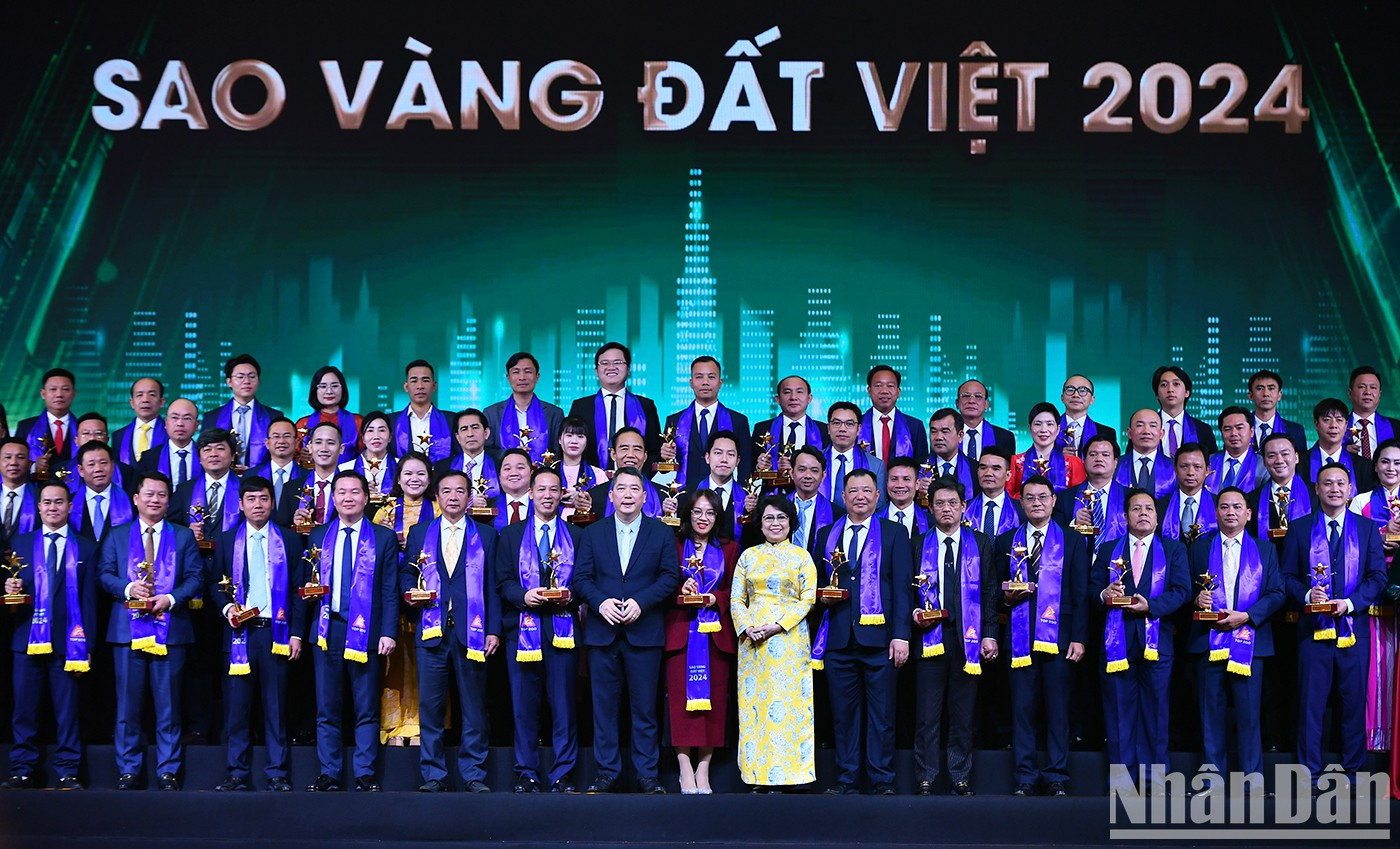 Representantes de ministerios, departamentos, sectores y organizaciones reciben el título de Top 200 Estrellas Doradas de Vietnam en 2024.