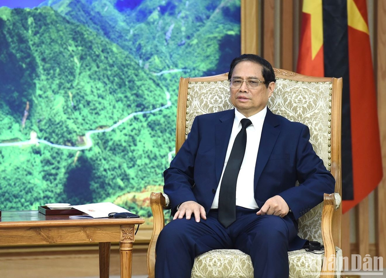 El primer ministro vietnamita, Pham Minh Chinh, habla en la cita. El primer ministro vietnamita, Pham Minh Chinh, habla en la cita.