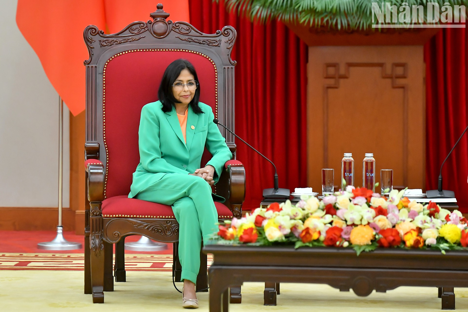 La vicepresidenta ejecutiva de Venezuela, Delcy Rodríguez Gómez, en la cita.