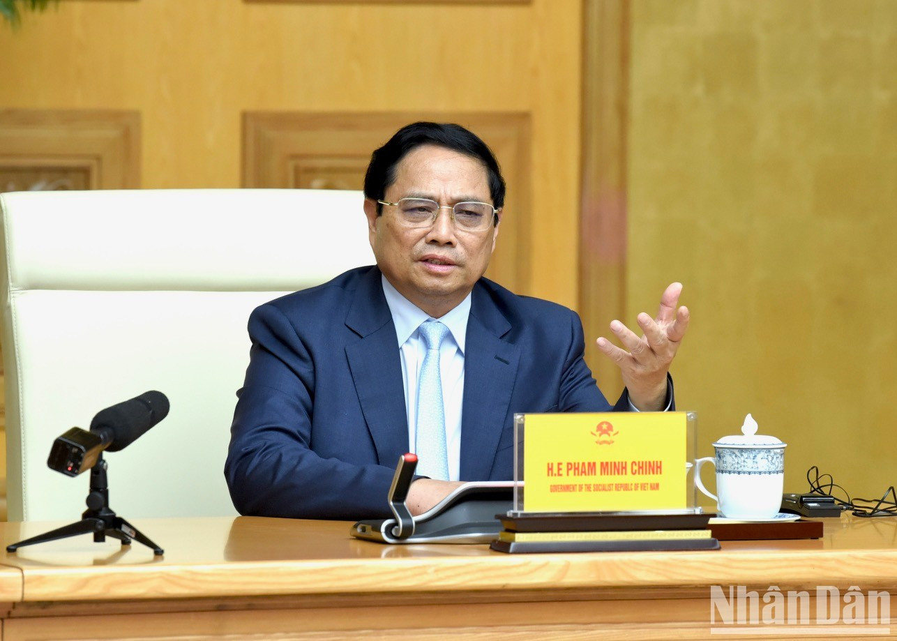 El premier vietnamita, Pham Minh Chinh, habla en el evento. El premier vietnamita, Pham Minh Chinh, habla en el evento.