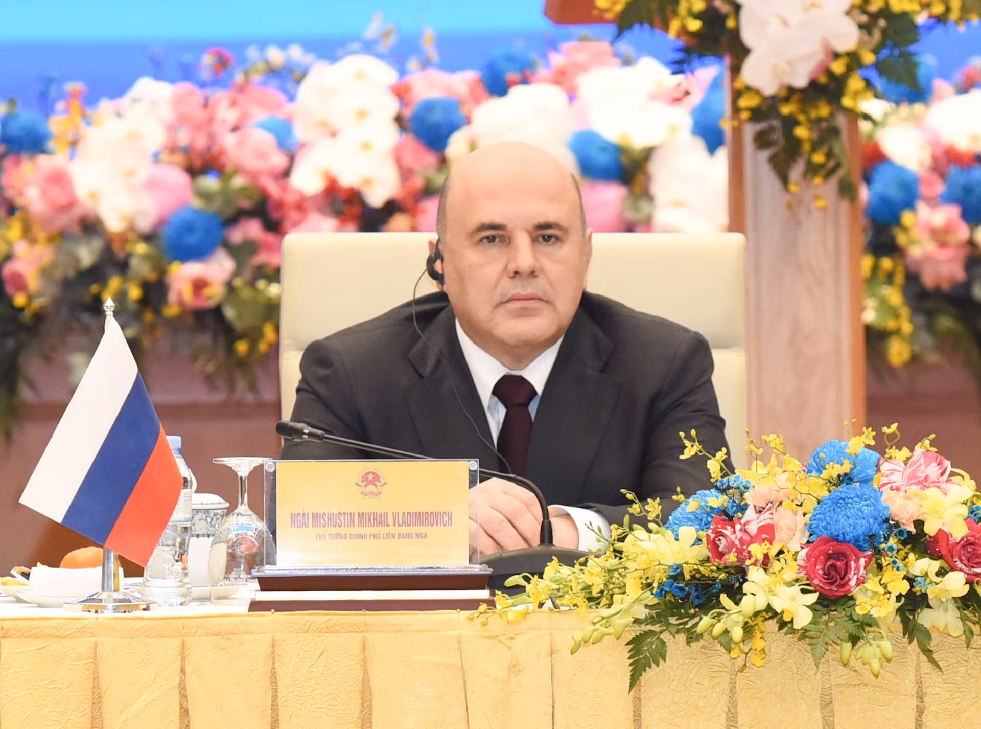 El primer ministro ruso, Mijail Mishustin, interviene en la reunión. El primer ministro ruso, Mijail Mishustin, interviene en la reunión.