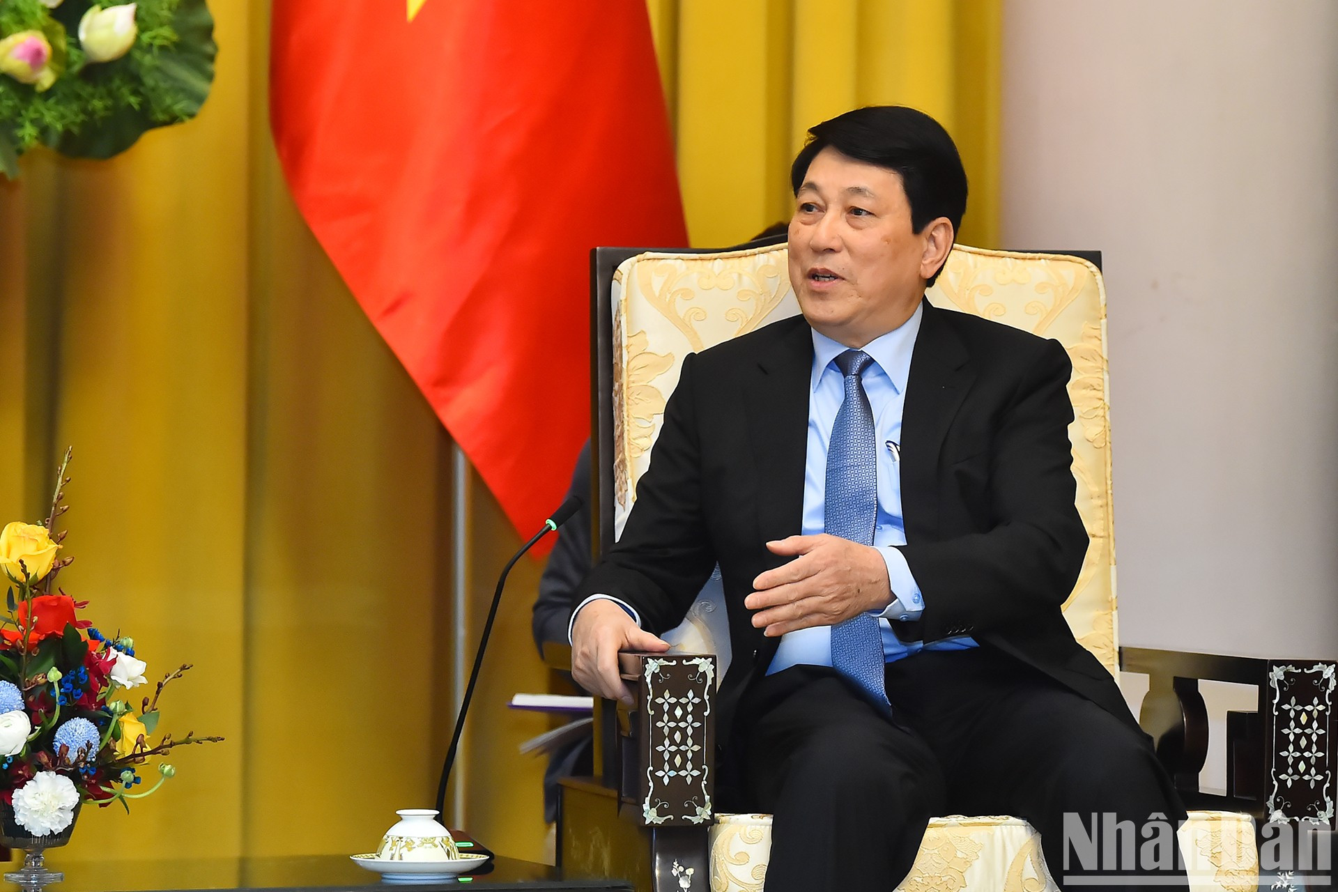 El presidente de Vietnam, Luong Cuong, habla en la cita. El presidente de Vietnam, Luong Cuong, habla en la cita.