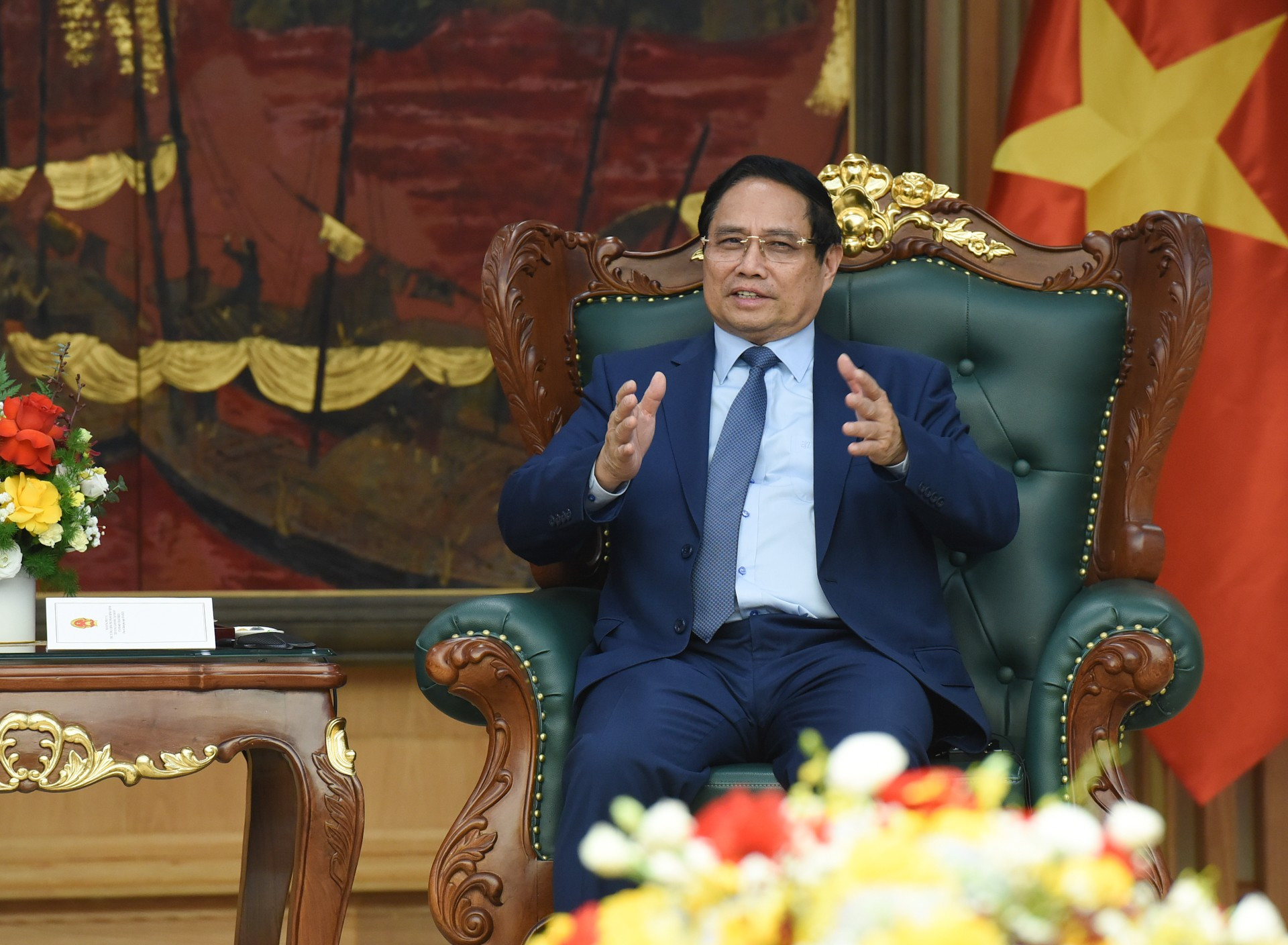 El premier vietnamita, Pham Minh Chinh, habla en la cita. El premier vietnamita, Pham Minh Chinh, habla en la cita.