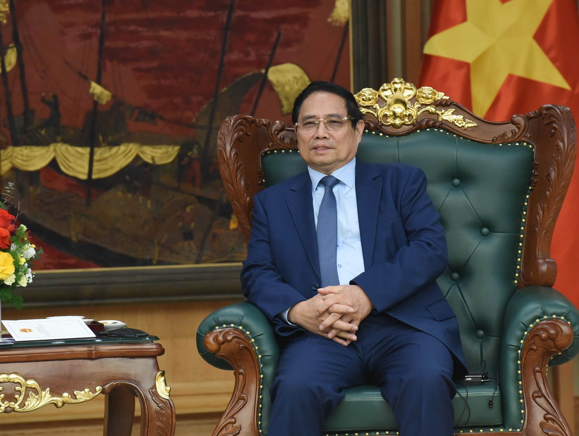 El primer ministro vietnamita, Pham Minh Chinh, habla en la cita. El primer ministro vietnamita, Pham Minh Chinh, habla en la cita.