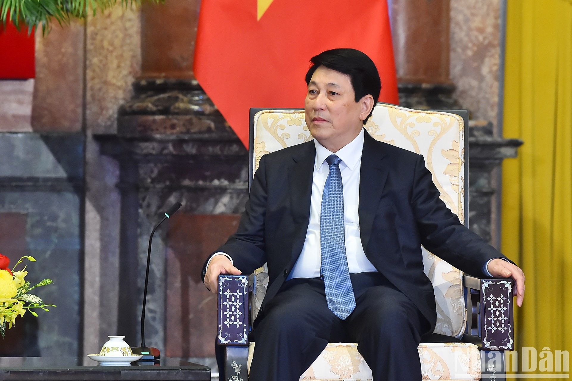 El presidente de Vietnam, Luong Cuong, habla en la cita. El presidente de Vietnam, Luong Cuong, habla en la cita.