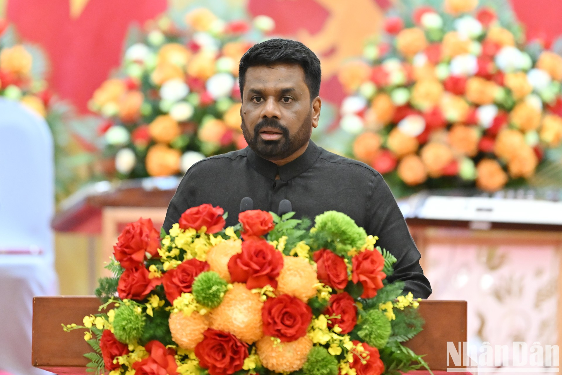 El presidente de Sri Lanka, Anura Kumara Dissanayaka, habla en la cita.