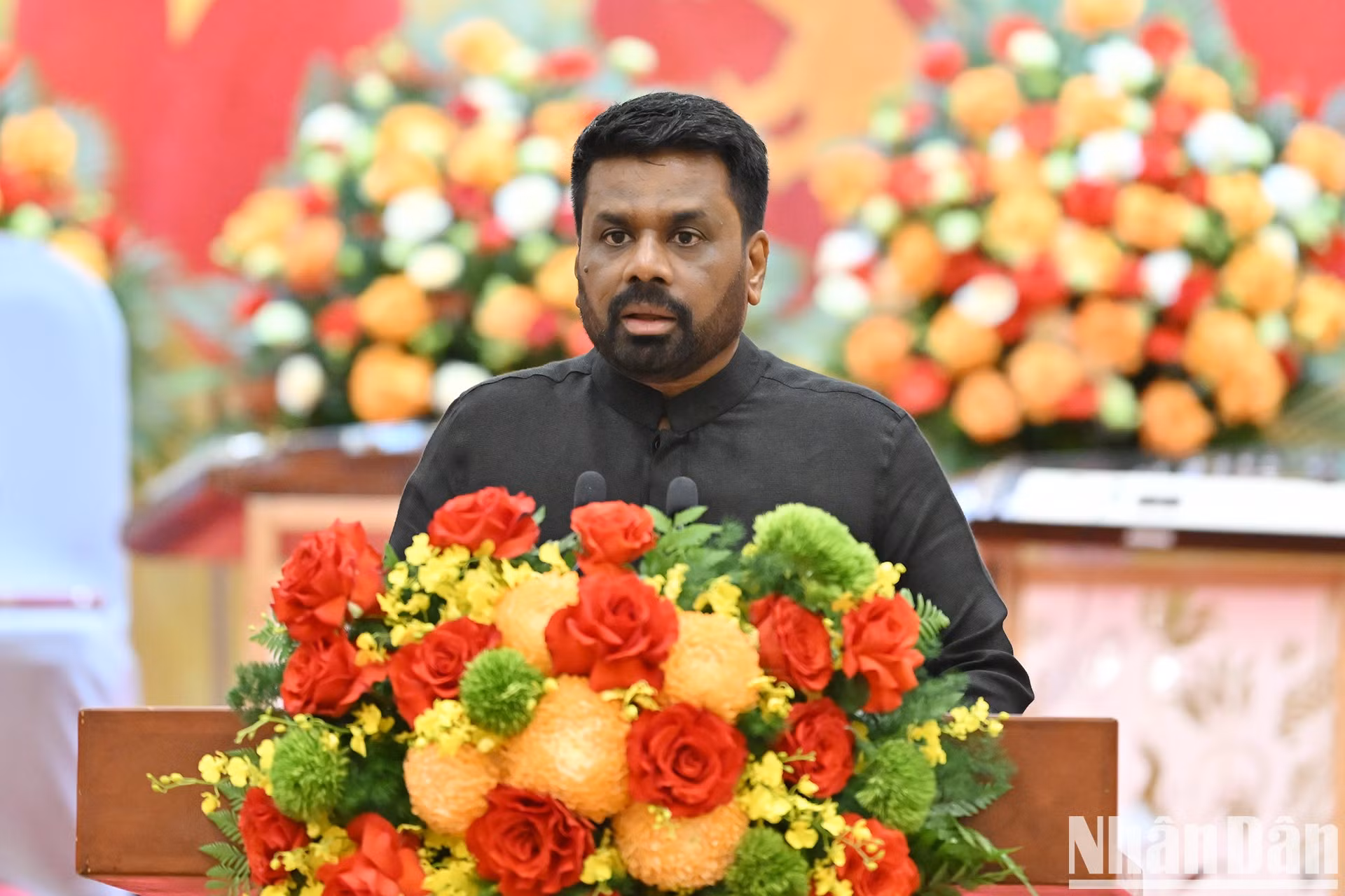 El presidente de Sri Lanka, Anura Kumara Dissanayaka, habla en la cita.