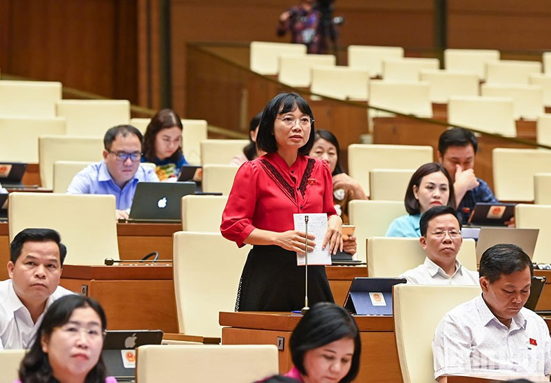 La delegada Nguyen Thi Viet Nga (de la provincia de Hai Duong) presenta su opinión.