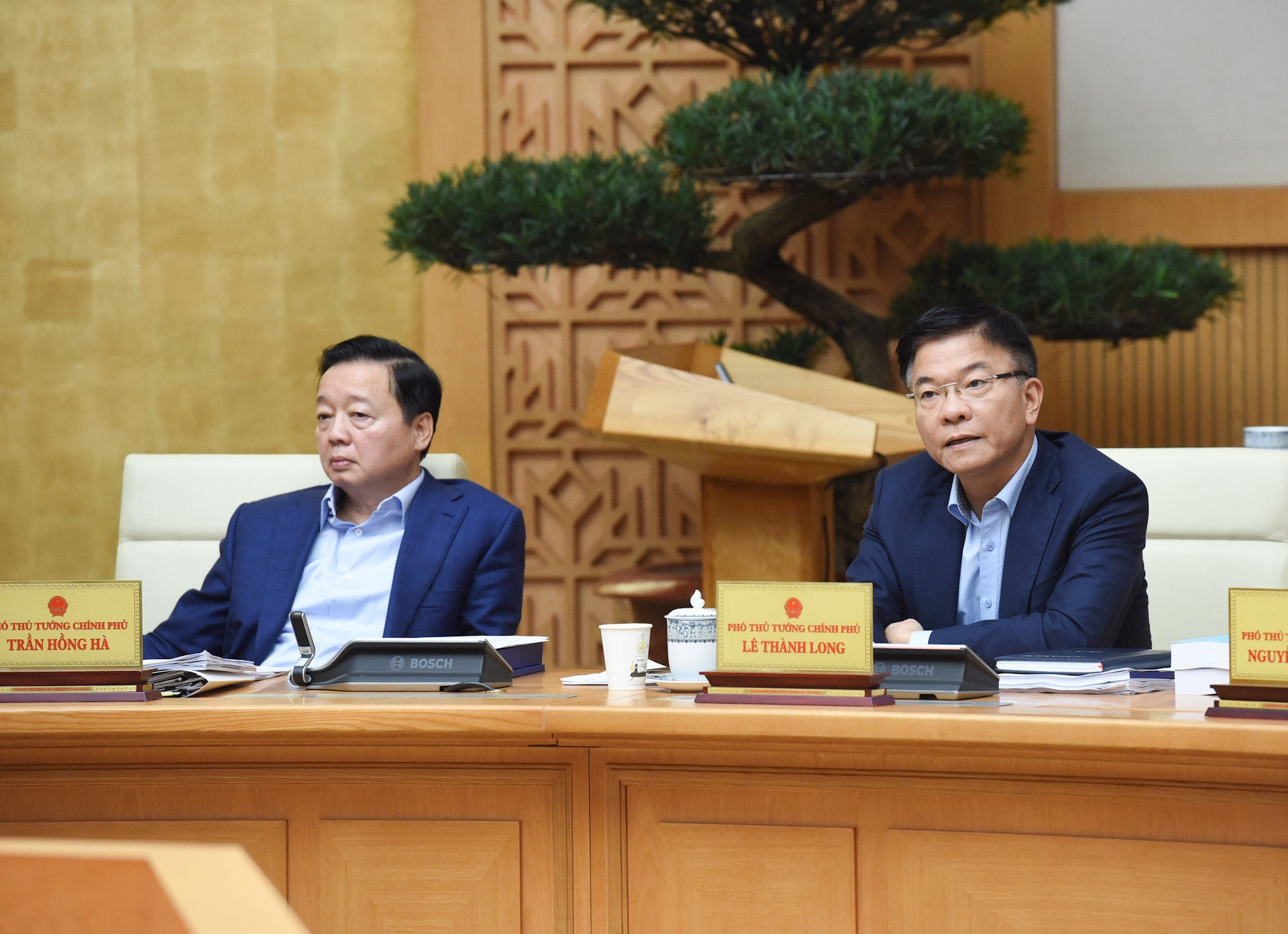 El vice primer ministro Le Thanh Long presenta su opinión.